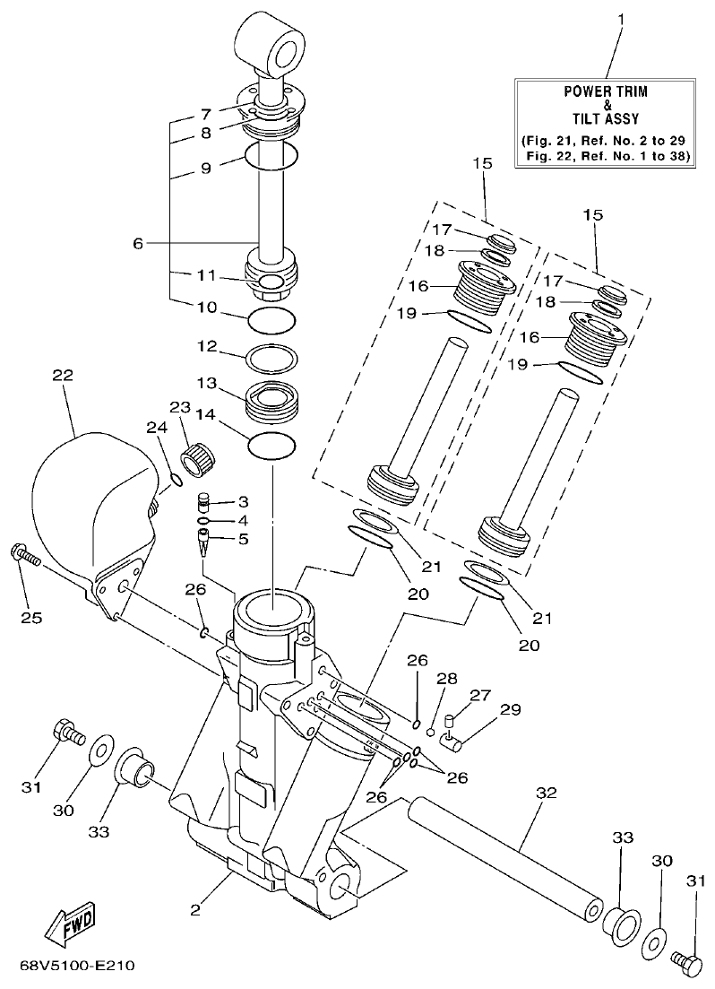 Yamaha F115TR, LF115TR, F115AET, FL115AET POWER TRIM & TILT ASSY 1 parts diagram